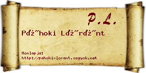 Páhoki Lóránt névjegykártya